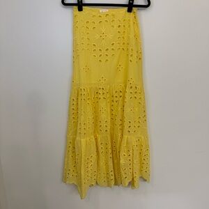 Luxxel Yellow Eyelet Midi Skirt Women’s Size Small